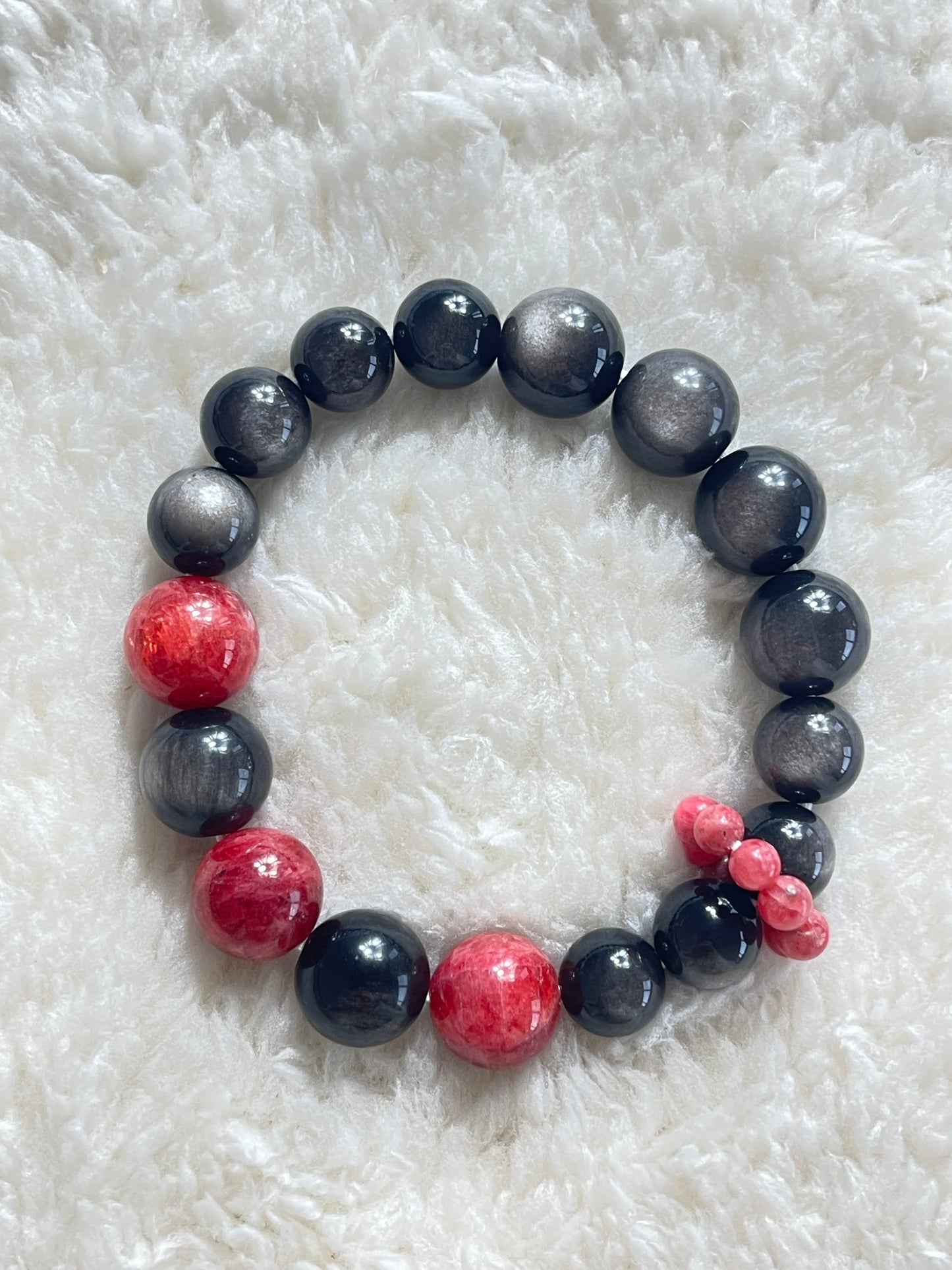 Silver Sheen Obsidian x Rhodonite Bracelet