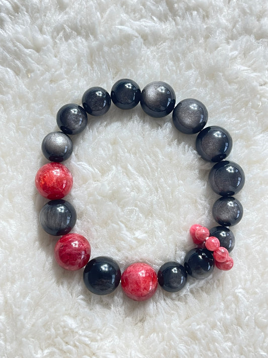 Silver Sheen Obsidian x Rhodonite Bracelet