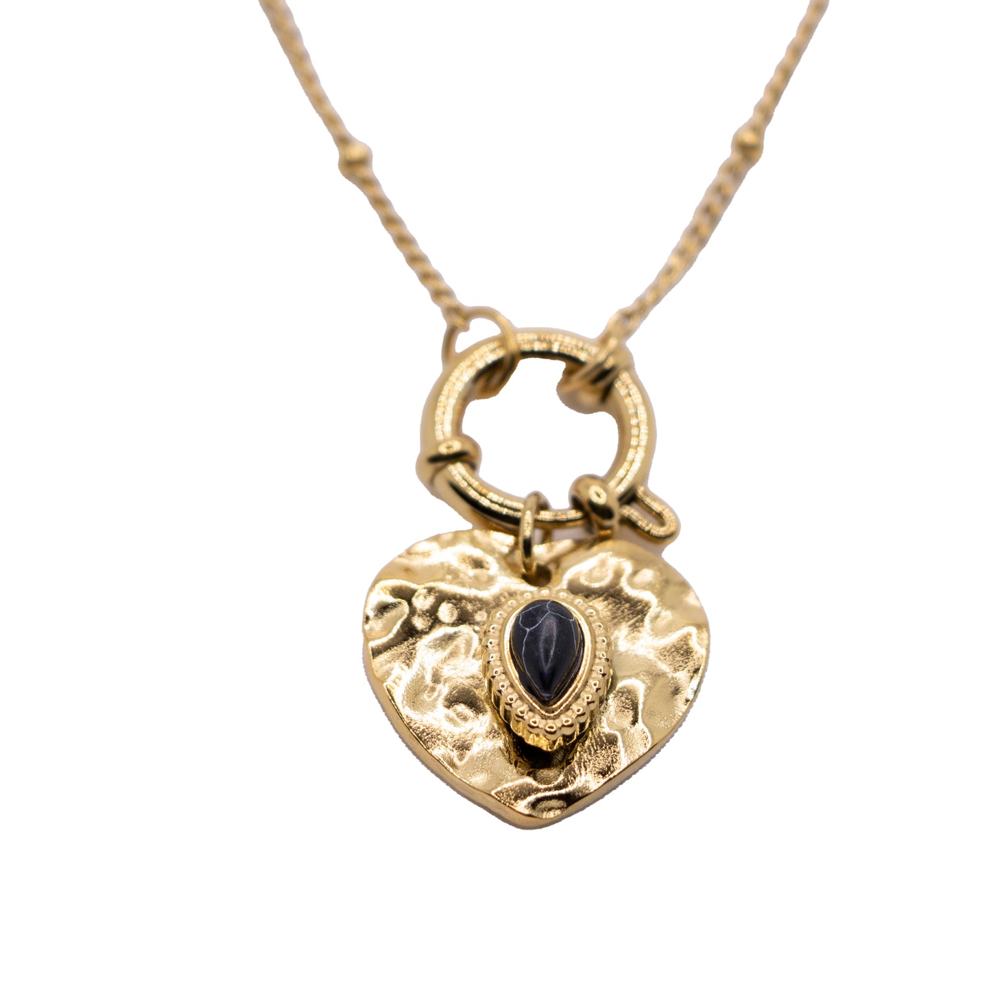 Natural Stone Heart Titanium Steel Necklace