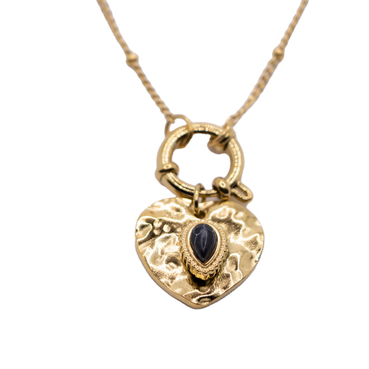 Natural Stone Heart Titanium Steel Necklace
